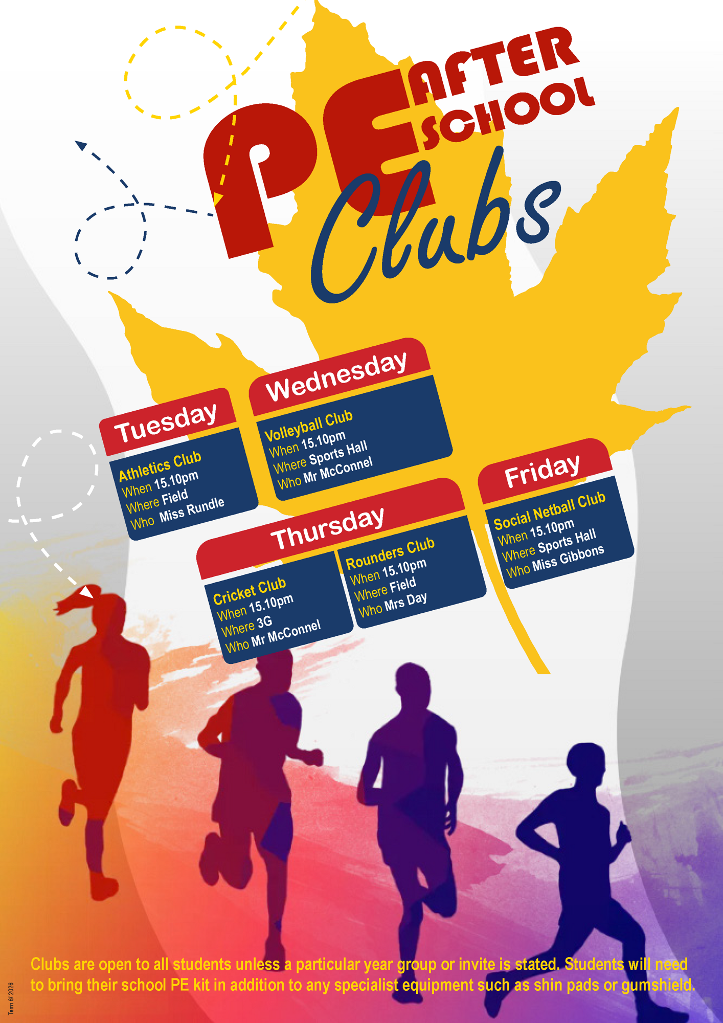 After School Clubs PE   T6 26